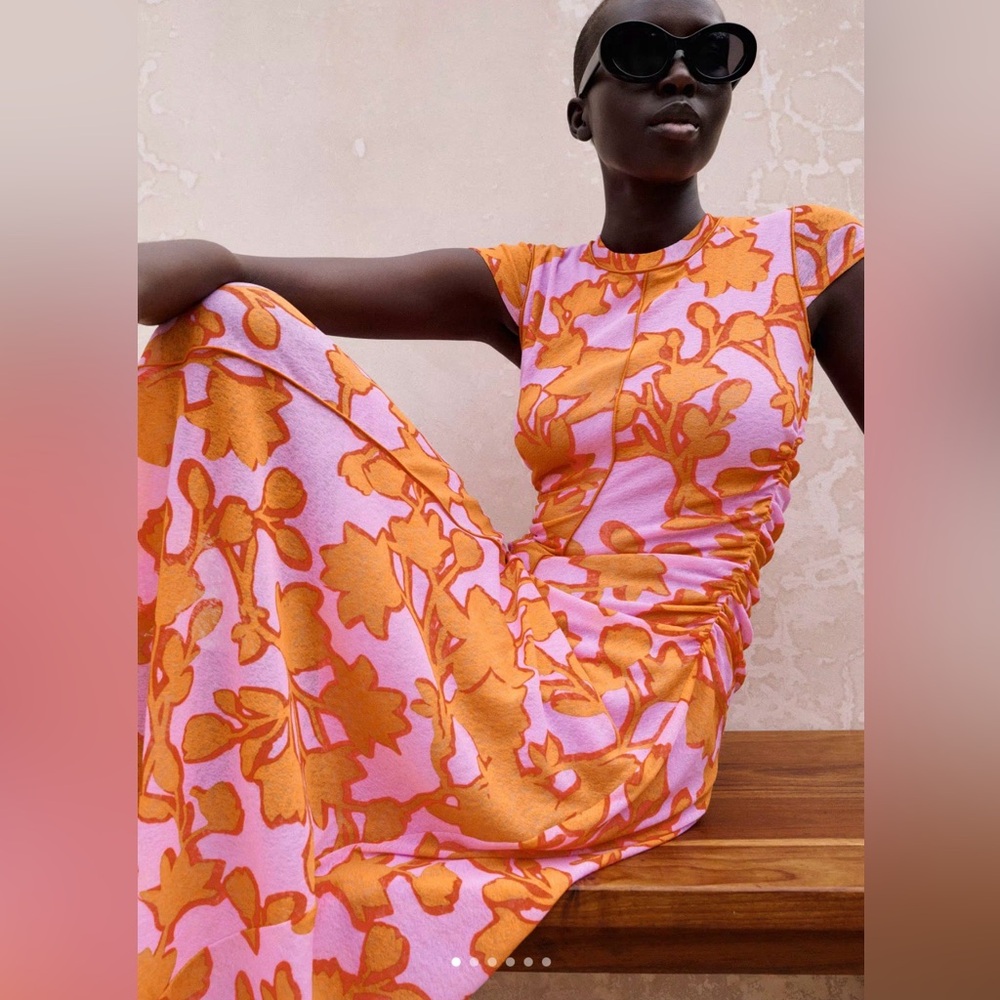 ME+EM Orange and Pink Floral Maxi Dress Sz 4